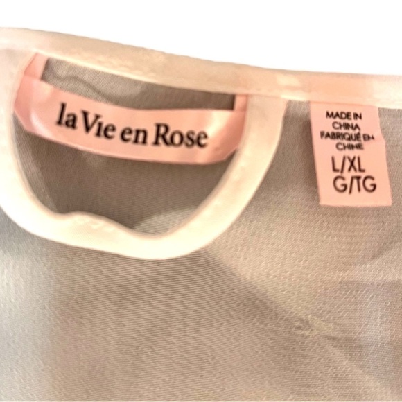 La Vie en Rose Chiffon Kimono Length Robe with Floral Lace Collar & Cap Sleeves - Picture 12 of 13